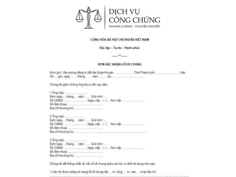 mẫu đơn tranh chấp lối đi chung